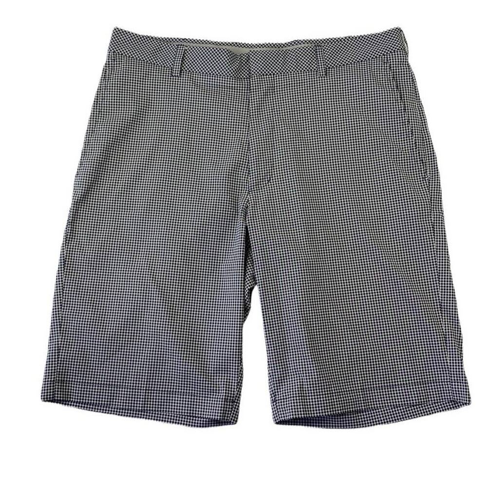 Walter Hagen Men's Navy White Check Flat Front Elastic Waist Golf Shorts Size 32